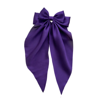 Ladies Satin Oversized Ribbon Bow Hair Clip – White, Pink, Red, Blue, Black, Long Tail Spring Clip for Ponytail Hair Accessories
