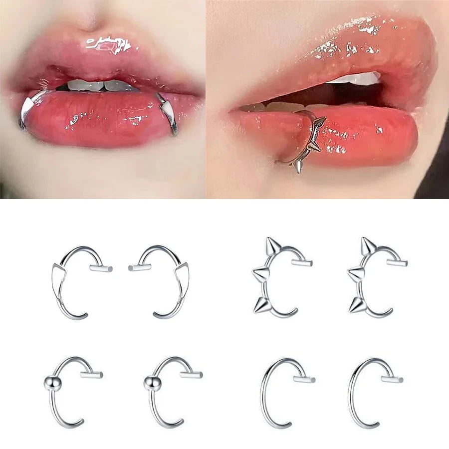 2PCS Trendy 10mm Stainless Steel Punk Clip-On Fake Piercing – Unisex Nose & Lip Rings, Tusk Body Jewelry for Men & Women