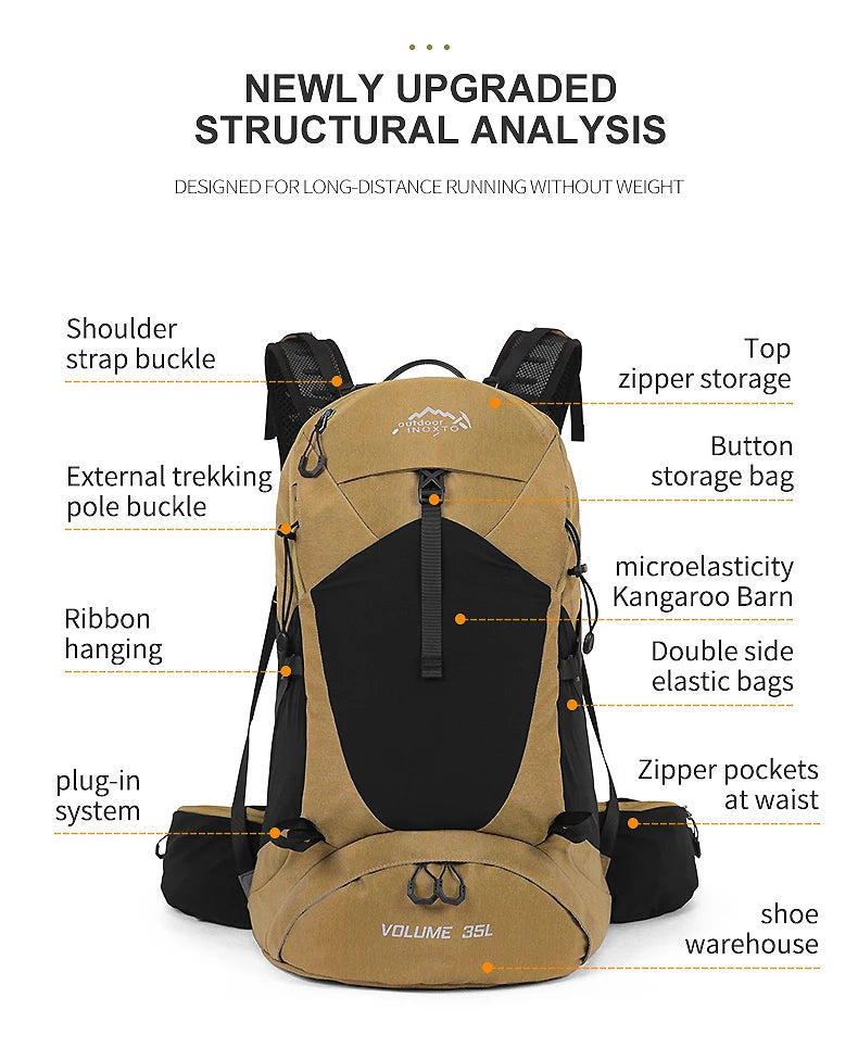 35L Mountaineering Backpack - Waterproof Outdoor Sports Bag for Men & Women, Camping & Hiking Rain Gear