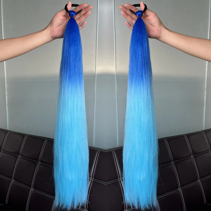 Synthetic Colorful Ponytail Extensions – Long Straight Braided Hairpieces with Rubber Band for Women