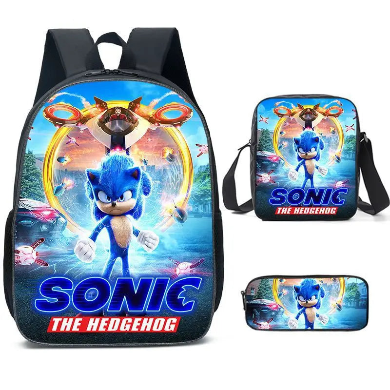 3PC Sonic Backpack School Bag Set – Anime Cartoon Zipper Backpack for Boys & Girls, Primary and Middle School Students