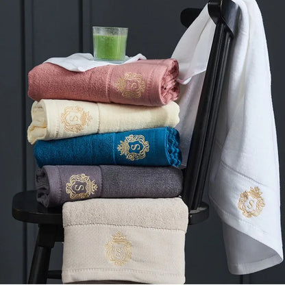 1/5/10PCS Cotton Towels Set – Hand Face Bath Towels 35x75cm & 70x140cm Soft Absorbent Sports Gift Towels Blue White