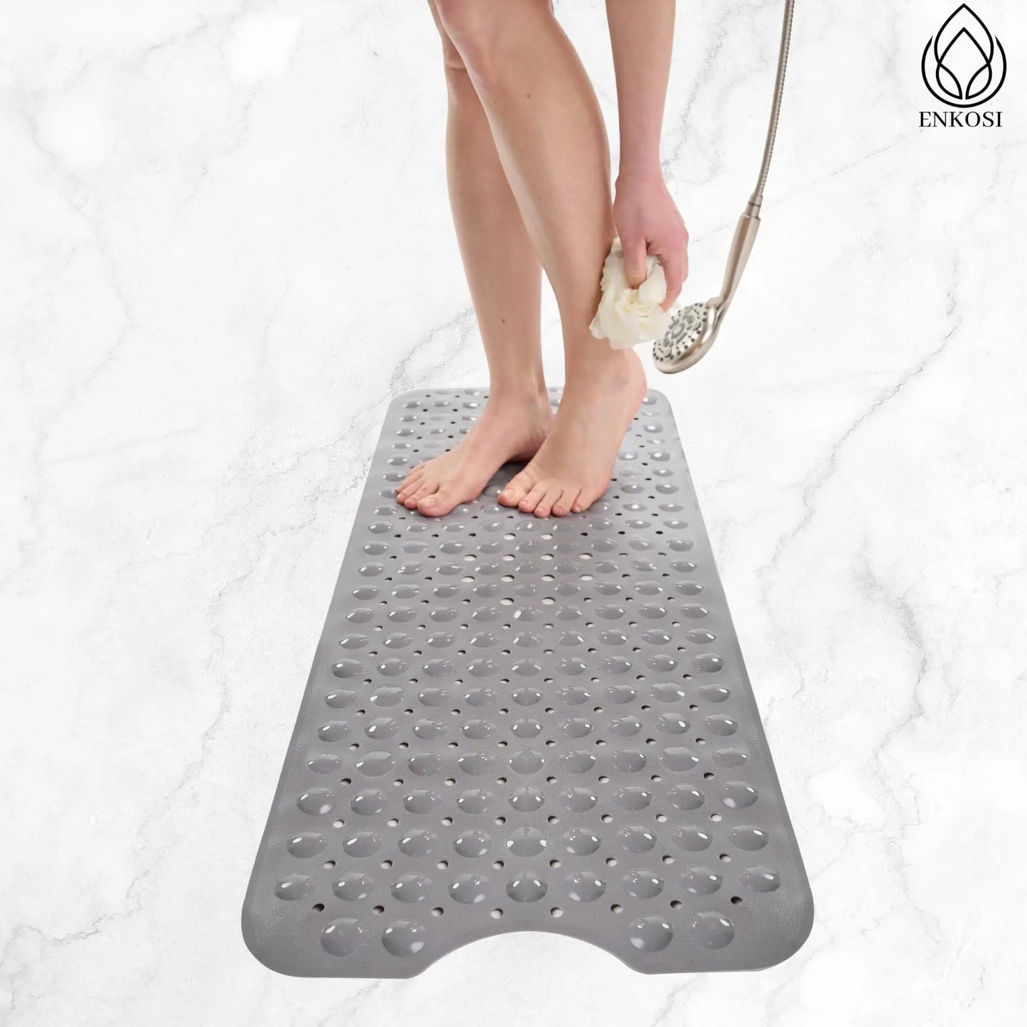 Non-Slip Bath Mat 40×16 Inch – Extra Large Machine Washable Bathtub & Shower Mat with Drain