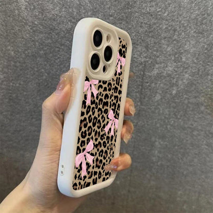 Leopard Print Bow iPhone Case - Waterproof Shockproof Anti-Scratch Cover for iPhone 11-17 Pro Max, Plus & Air Series