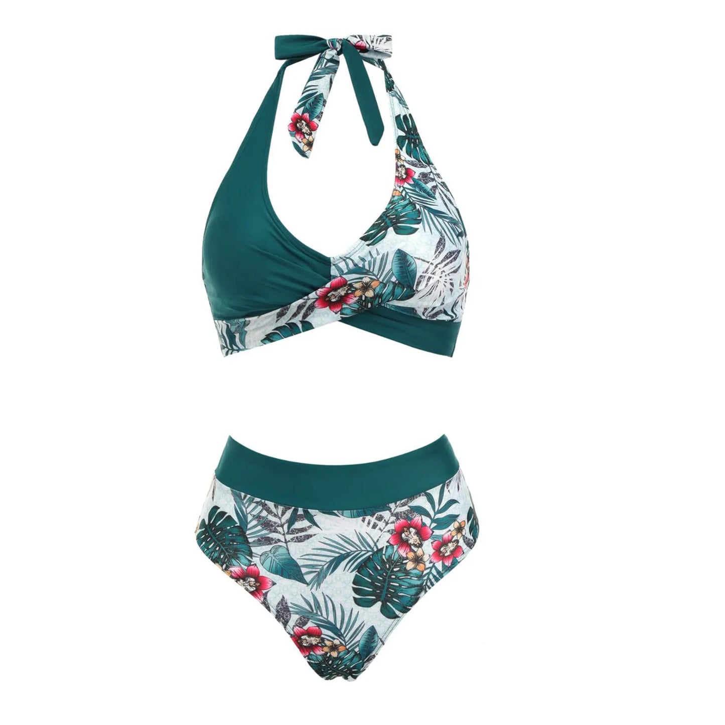 Floral Colour Block High Waist Bikini – Women's Two-Piece Swimsuit Teen Beachwear 2024 Trend