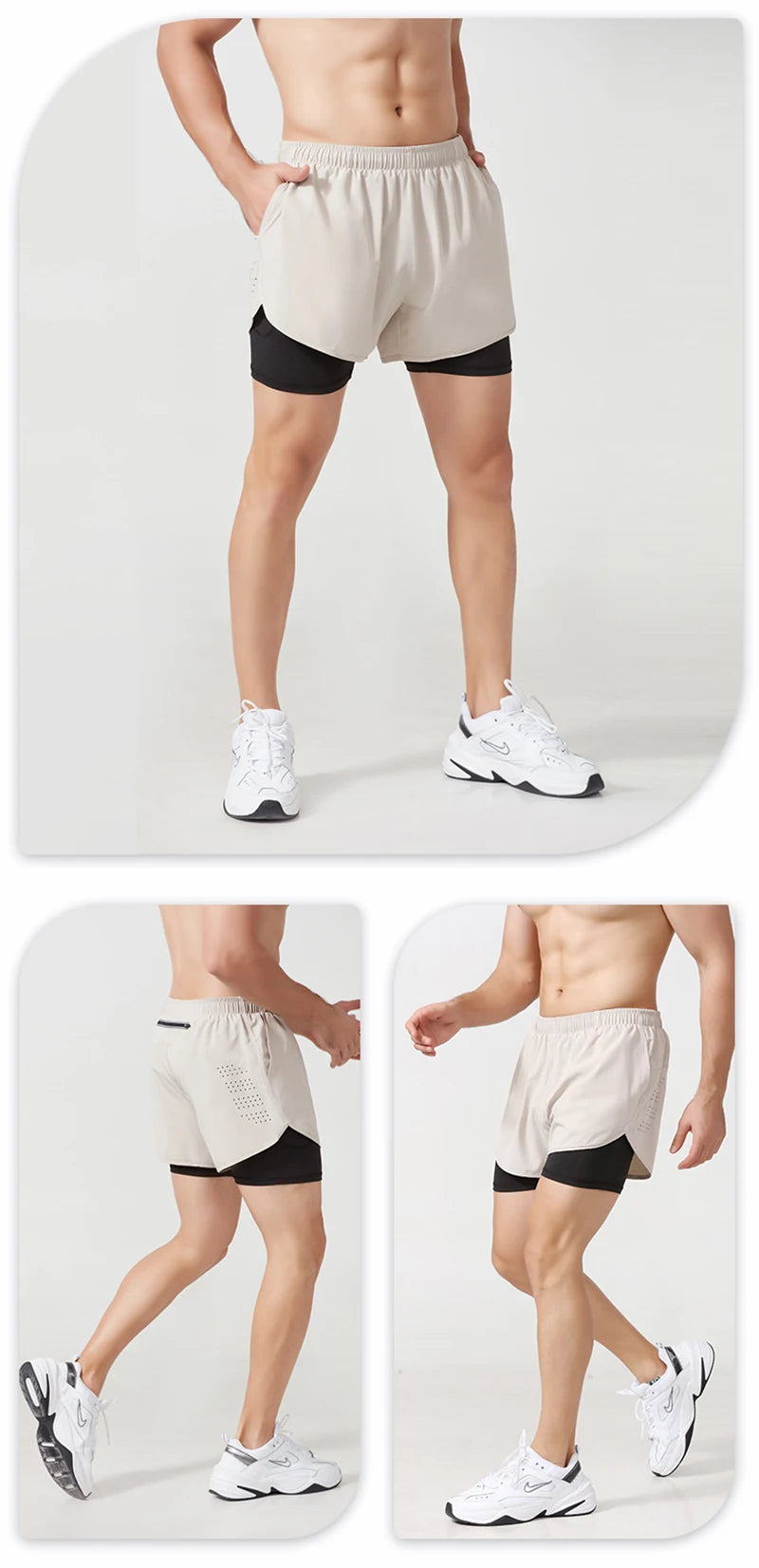 Men’s Quick-Dry Running Shorts — Black Double Layer Sport Workout Training Bodybuilding Shorts