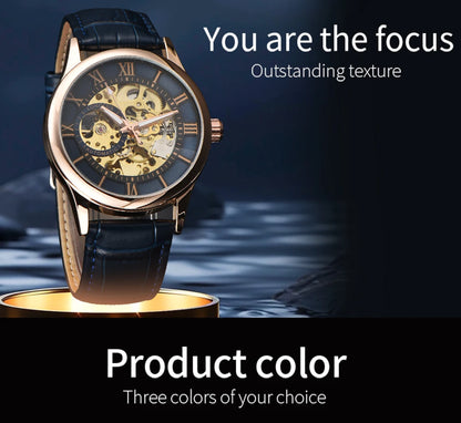 LONGLUX Rome Automatic Mechanical Waterproof Men’s Watch – Hollow Dial Leather Wristwatch Gift