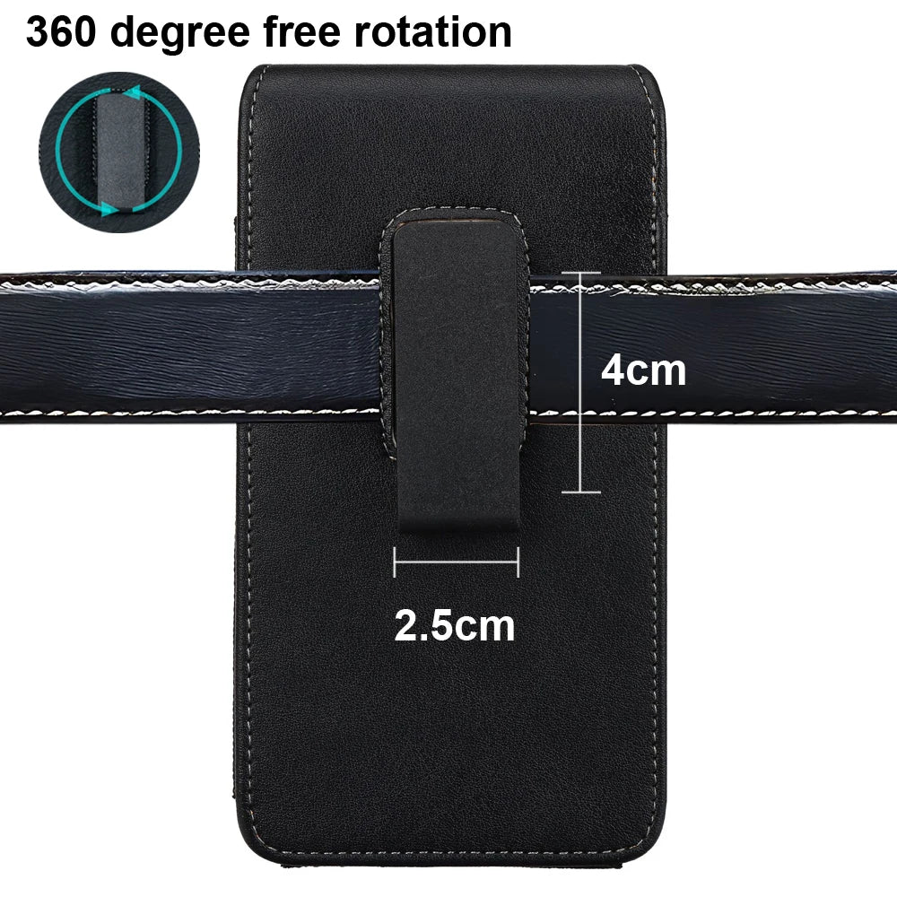Universal Magnetic Leather Phone Belt Clip Case – 360° Rotating Waist Holster for iPhone, Samsung & Xiaomi