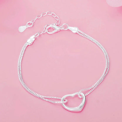 Original 925 Sterling Silver Heart Bracelet & Necklace Set for Women | Fashion Designer Jewelry for Parties & Weddings | Holiday Gift