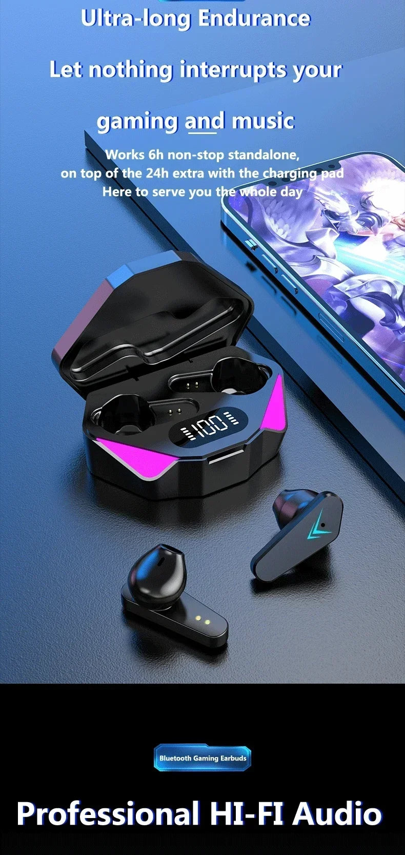 NEW AIR X15 Wireless Gaming Earphones — Bluetooth Low-Latency 65ms Earbuds, Gamer Headset with Mic Handsfree