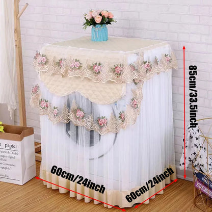 Romantic Lace Washing Machine Cover - Dustproof Dryer Dust Cover with Embroidery Floral Design - Home Decor Protector for Washing Machine