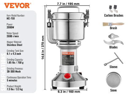 SucceBuy 150-2500g Electric Grain Mill Grinder – Commercial Spice & Herb Grinder for Coffee, Corn & Cereals