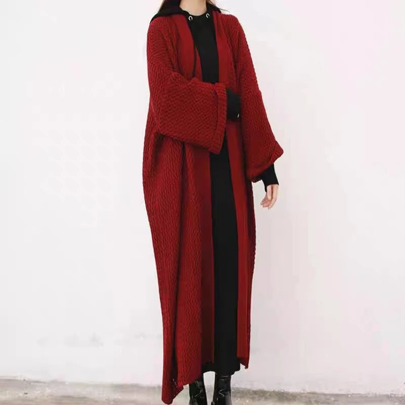 Thick Loose Long Cardigan Sweater Coat – Long Sleeve Warm Knit Outerwear, V-Neck Casual Office Jacket for Women, Fall & Winter