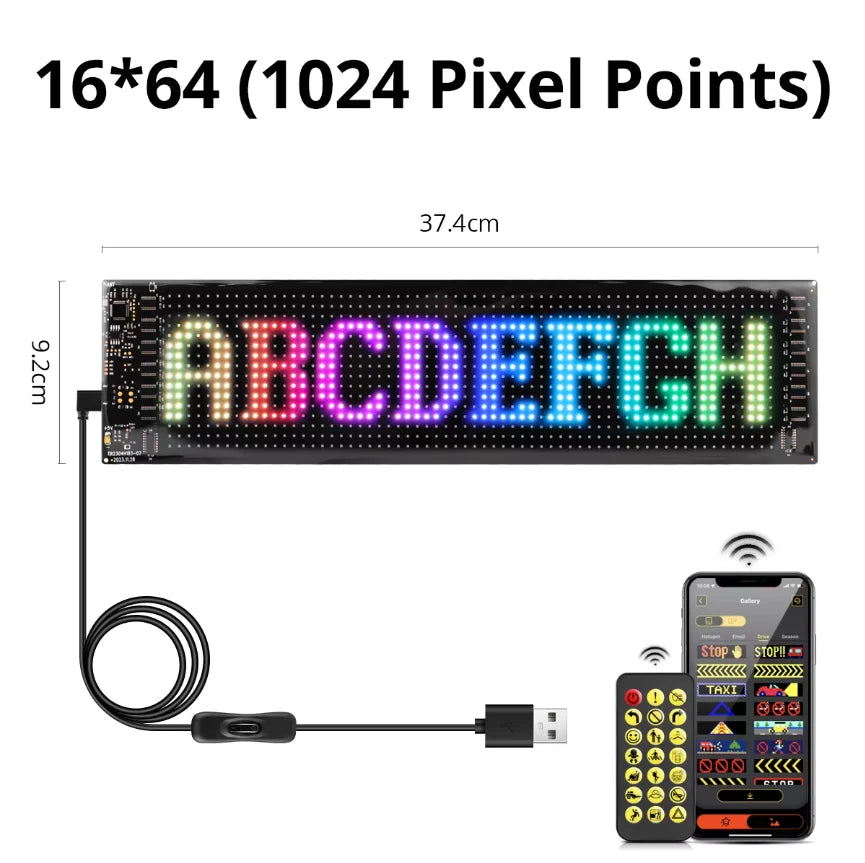 Flexible RGB LED Matrix Display Panel - Bluetooth Scrolling Text, Animations & Smart Car Advertising Light