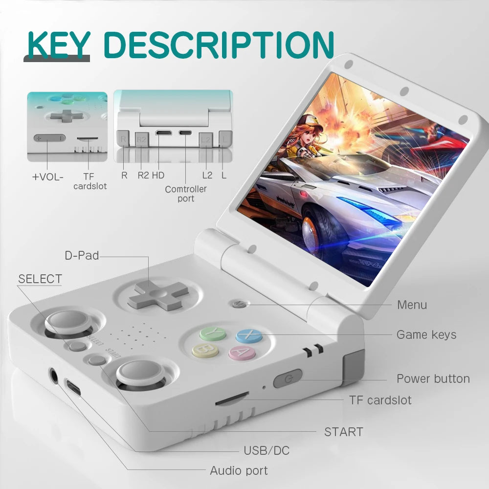 MIYOO Flip V2 Handheld Retro Game Console – 3.5'' IPS Screen, Compact & Portable Gaming Device for Travel or Gifts
