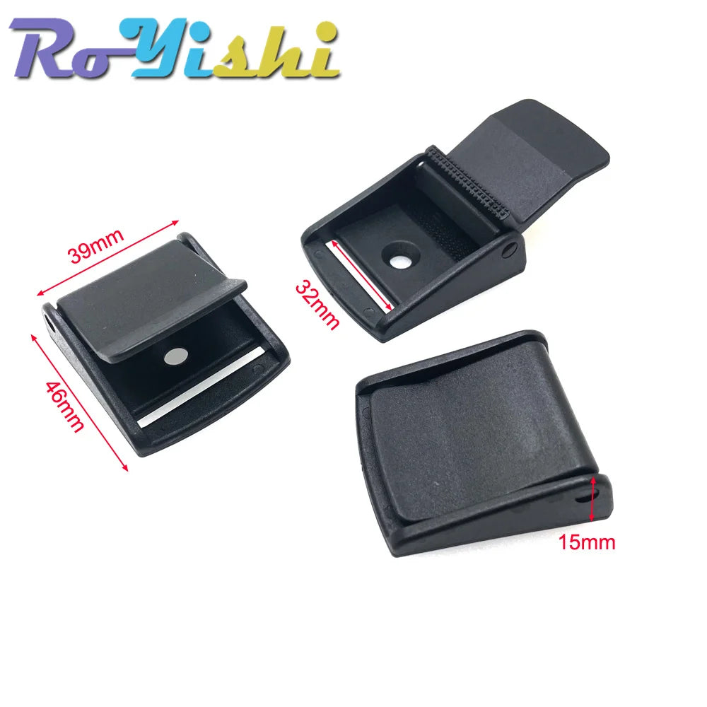 5Pcs Plastic Cam Buckle Set – Adjustable Black Toggle Clips for Backpack Straps & Webbing (5/8”–2” Sizes)