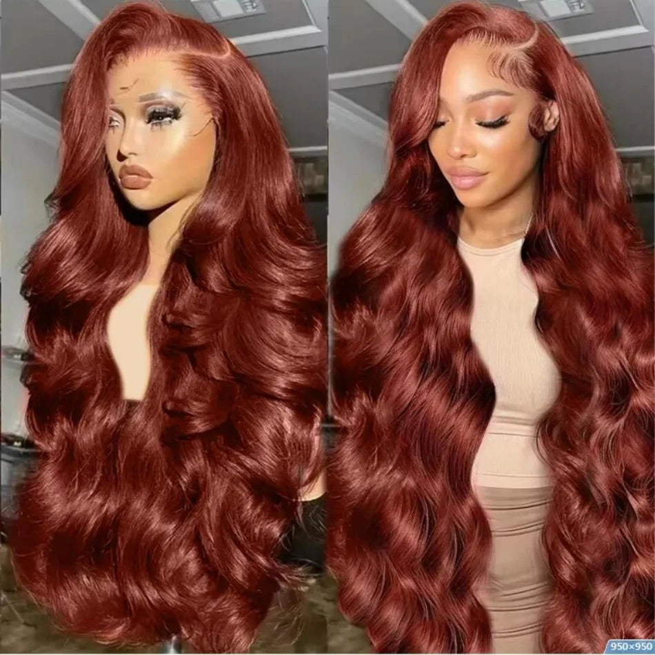 HD 13x4 Reddish Brown Lace Front Wig – Glueless Brazilian Body Wave Human Hair Wig, Red Brown Lace Frontal