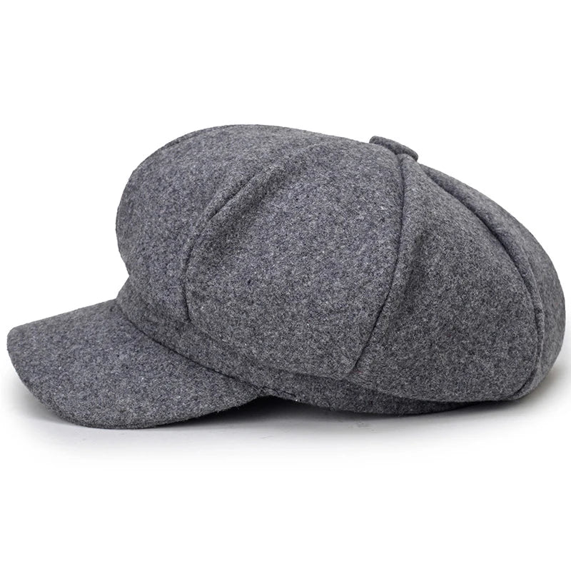Solid Color Woolen Beret - Fashionable Cotton Hat, Windproof, Universal Fit for Men & Women, Autumn and Winter