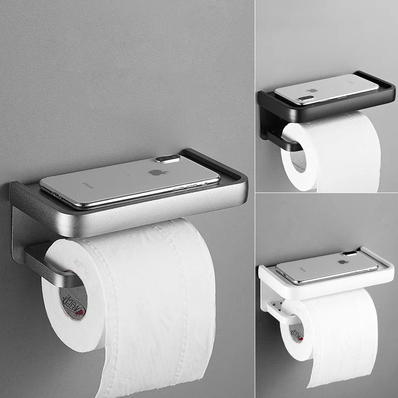 ELLEN Black Toilet Paper Holder with Storage Shelf - Multifunctional Roll Paper Holder EL609