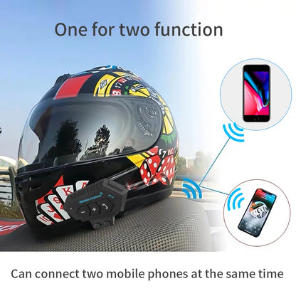 BT12 Motorcycle Helmet Headset - Stereo Bluetooth Earphone, Wireless Hands-Free Mic & Music Player for Motorbike Riders