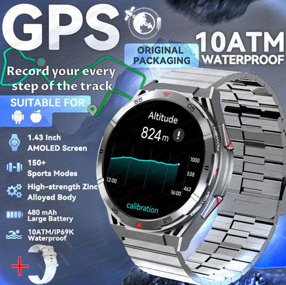 2025 Huawei Original Premium GPS Smartwatch — Ultra HD AMOLED Display, Built-in GPS, Bluetooth Call & 10ATM Waterproof Smart Bracelet