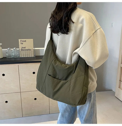 2025 Trendy Women's Soft Cloth Shoulder Bag – Solid Color, Y2K Casual Style, Crossbody Handbag for Students