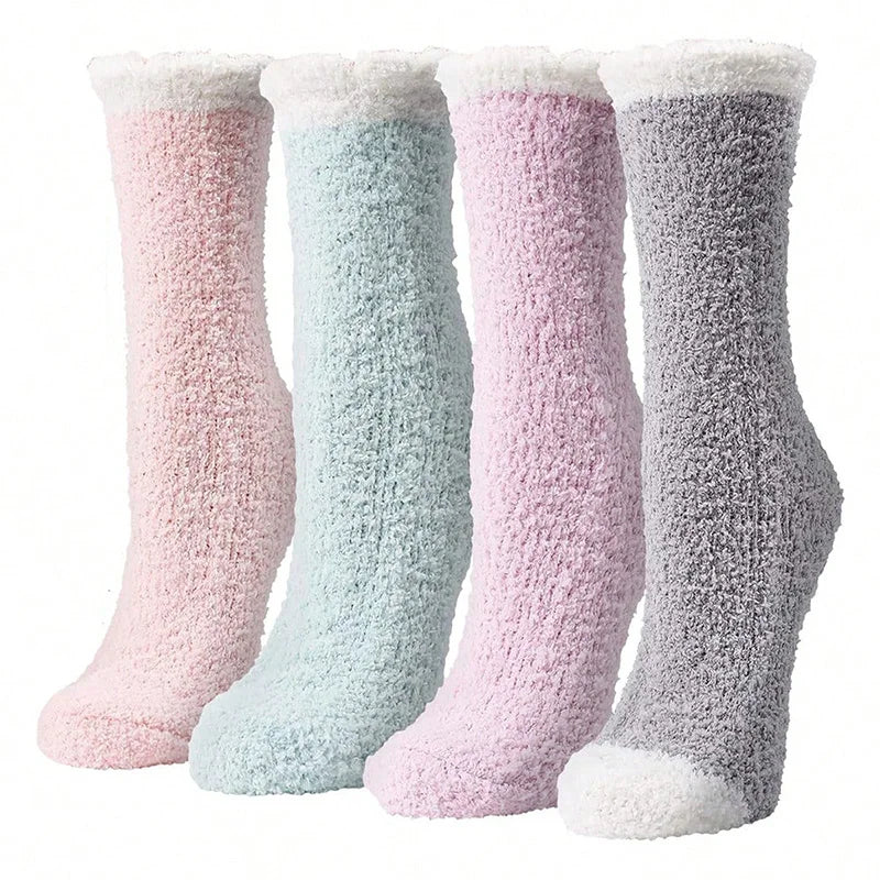 4 Pairs Women's Winter Fuzzy Socks – Thick Thermal Soft & Fluffy Slipper Socks for Home & Sleeping