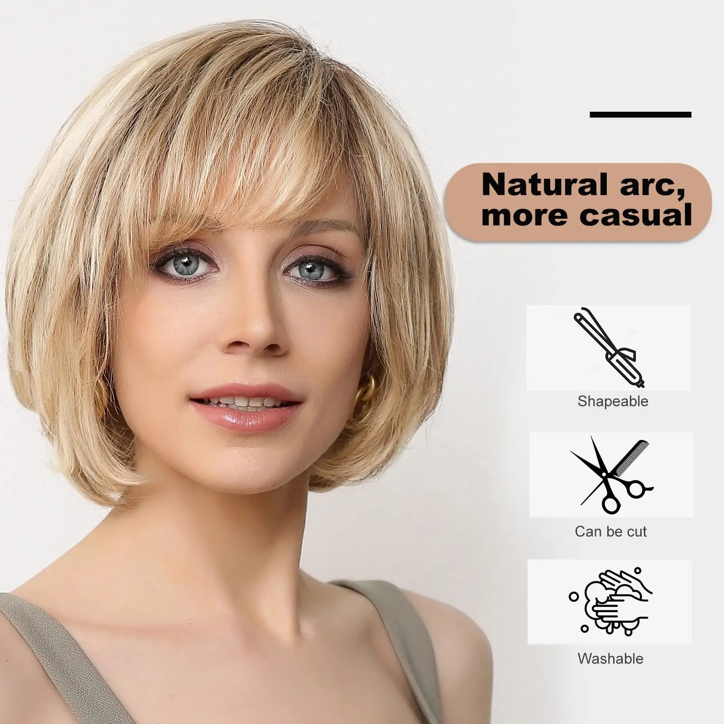 Brown Blonde Mixed Ombre Lace Front Wig – Short Wavy Bob Golden Blonde Remy Human Hair for White Women Daily Use
