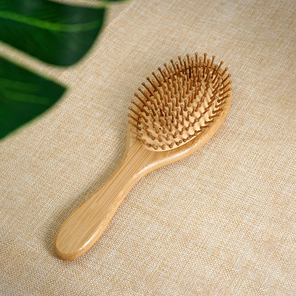 Bamboo Hair Brush with Wide Teeth & Air Bag - Smooth Scalp Massage Comb for Women Hairdressing Styling Tools
