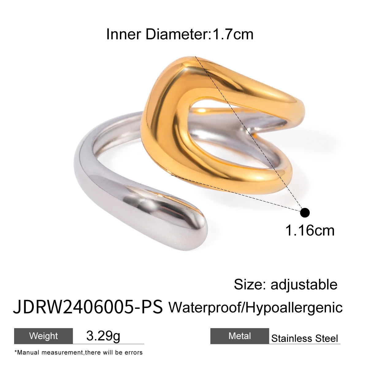 Vintage 18K Gold Plated Stainless Steel Ring – Double Line Irregular Open End Jewelry for Women