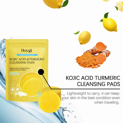 Turmeric & Kojic Acid Facial Cleansing Pads — Lemon Deep Cleanse, Brightening & Whitening Cotton Pads for Face Skincare