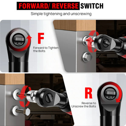 DayPlus 200NM 3/8" Cordless Electric Ratchet Wrench | 90° Angle 12V Power Tool with 2 Batteries, Charger & 7 Sockets