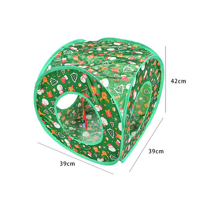 Christmas Cat Tunnel for Indoor Cats – Foldable Green Interactive Pet Play Tunnel for Kittens, Breathable Cat Exercise Toy