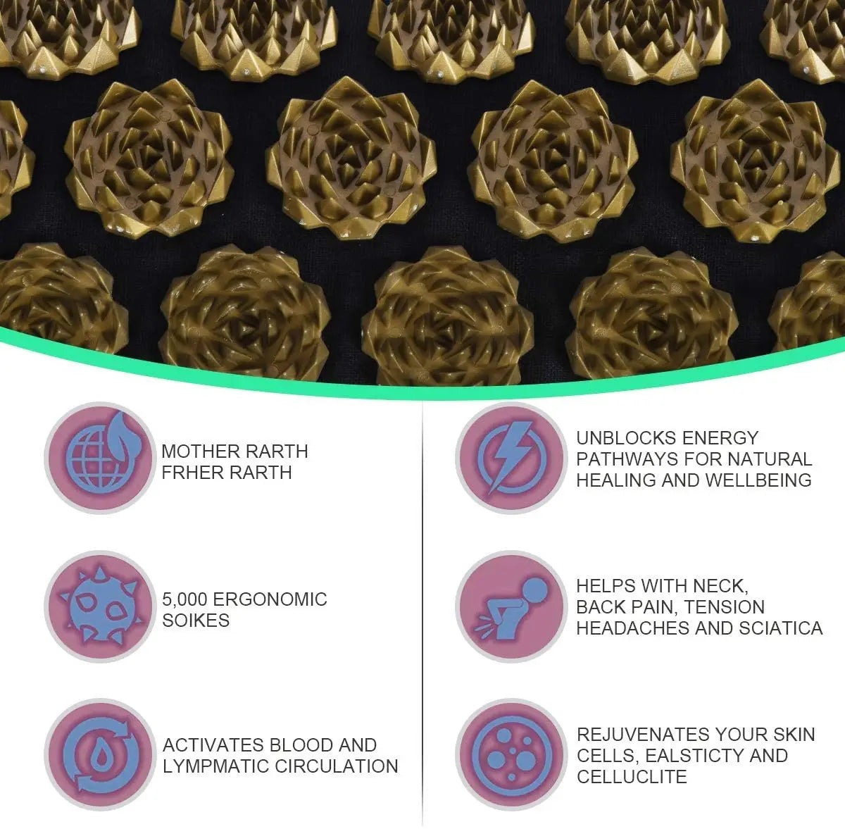 Pranamat Eco Lotus Spike Mat — Acupressure Massage Cushion for Neck, Back & Feet, Kuznetsov Applicator Yoga Therapy