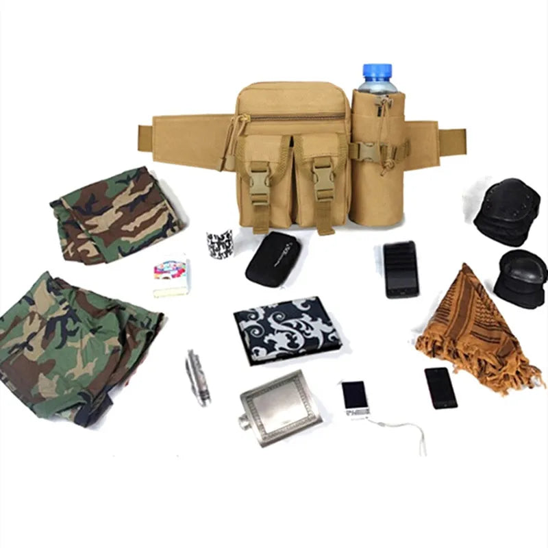 2024 New Tactical Waist Pack: Nylon Hiking Water Bottle and Phone Bag for Outdoor Sports, Hunting, and Climbing
