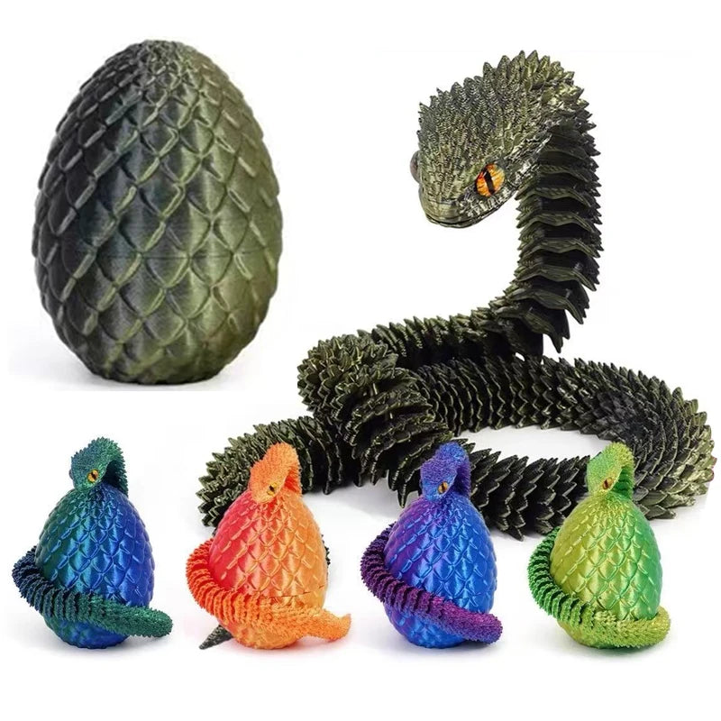 3D Printed Snake Egg Mold – Creative Decompression Rotatable Articulated Snake Desktop Ornament & Realistic Animal Toy for Kids