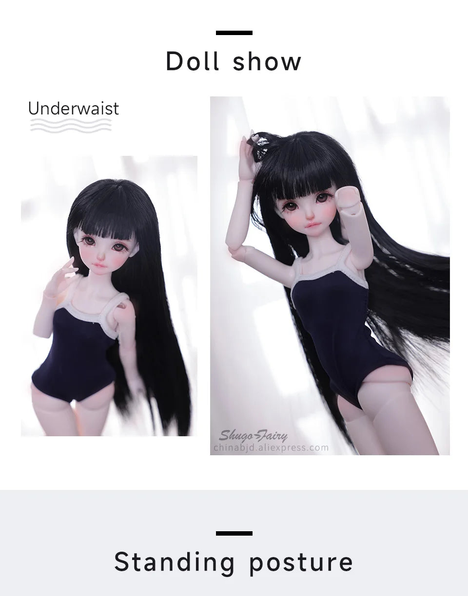 Shuga Fairy Mirai 1/5 BJD Doll with Ruoguan Body, Long Black Hair, Juvenile Features, Resin Joint Doll for Collectors