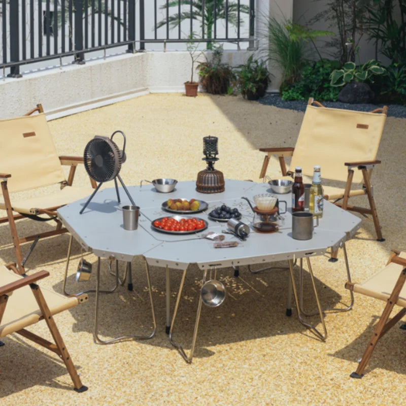 Homful Outdoor Multifunctional Stainless Steel Round Table – Foldable BBQ & Campfire Table for Camping