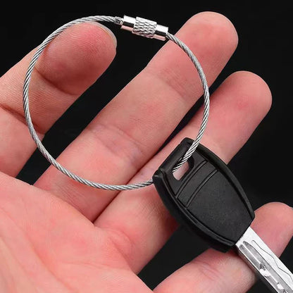 Metal Keychain Tag with Stainless Steel Wire Cable - Screw Lock Gadget Ring for Camping & Hardware