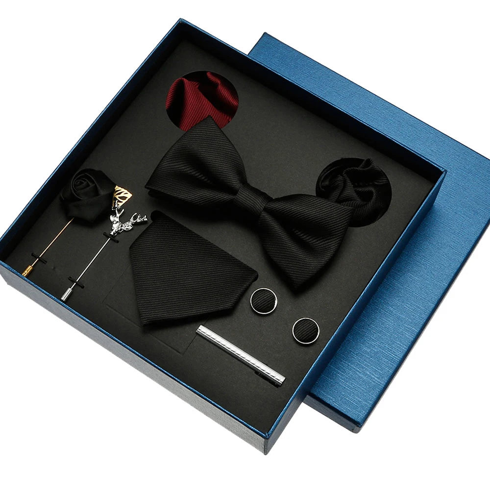 Red & Blue Classic Silk Tie Set for Men - Pocket Square & Cufflinks, Solid Color Necktie for Parties & Weddings