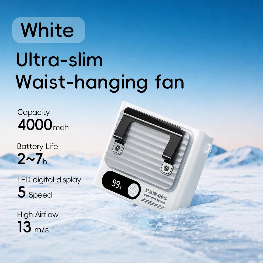 Kinscoter Ultra-Slim Waist Fan - 4000mAh Portable Rechargeable 5-Speed Cooling Fan with Digital Display