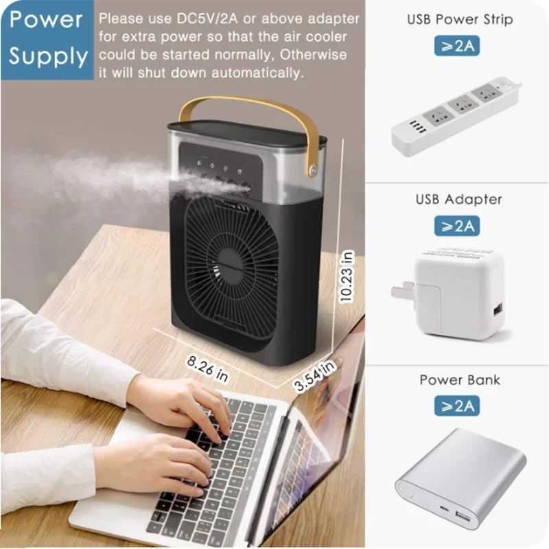 Portable Air Cooler Fan - 3 Speed Mini Humidifier with LED Night Light for Home, Office & Bedroom Cooling