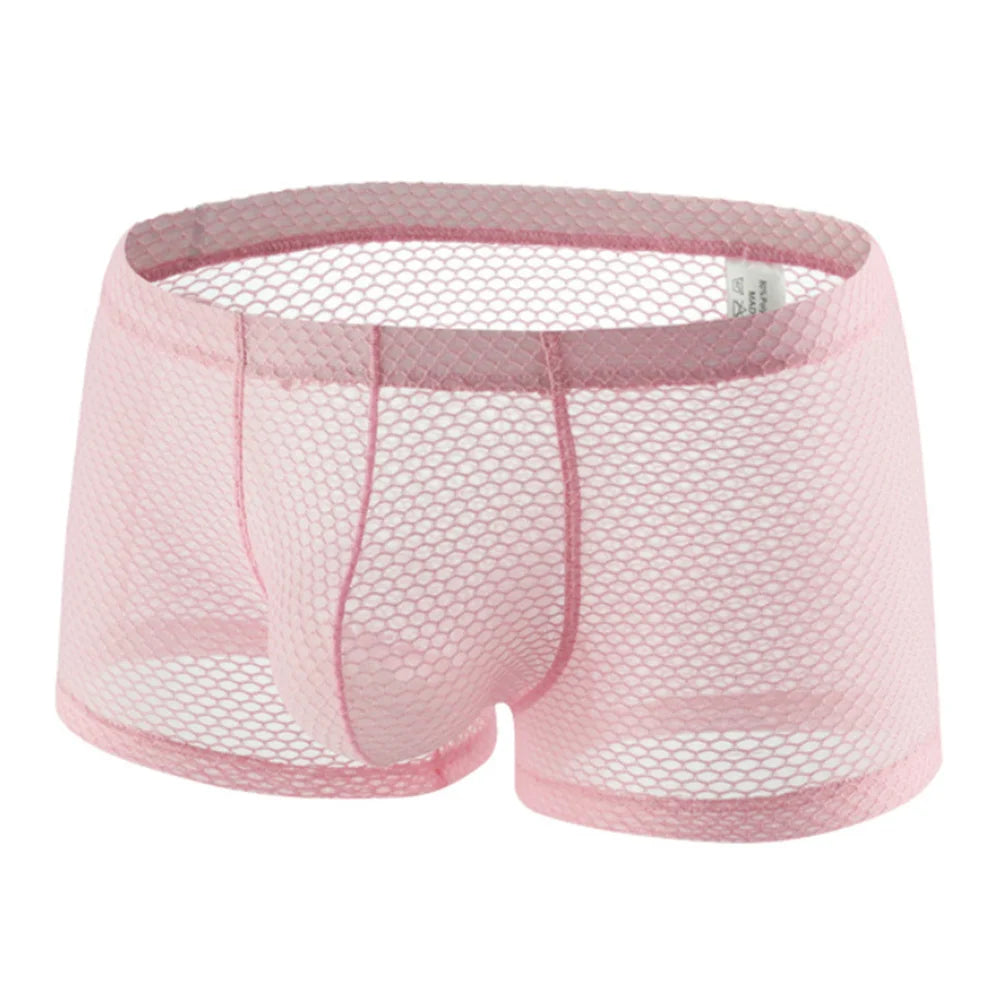 Men's Fishnet Mesh Boxer Shorts - Sexy Hollow Out Low Waist U Pouch Transparent Underwear Trunks Plus Size