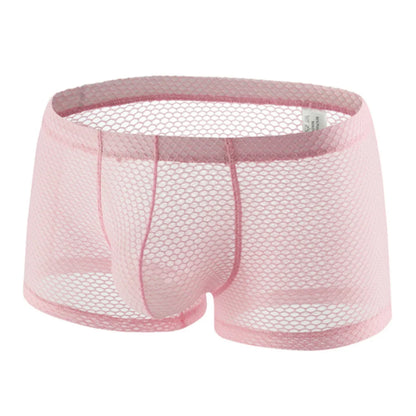 Men's Fishnet Mesh Boxer Shorts - Sexy Hollow Out Low Waist U Pouch Transparent Underwear Trunks Plus Size