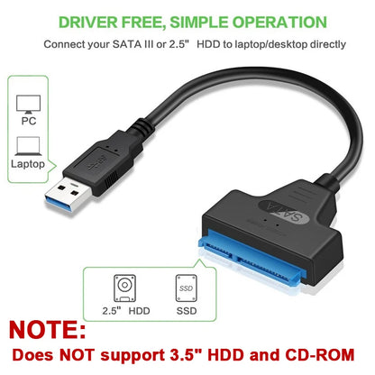 SATA to USB 3.0 Cable – 6 Gbps Adapter for 2.5 Inch External HDD/SSD, SATA III 22-Pin to USB 3.0 Cord