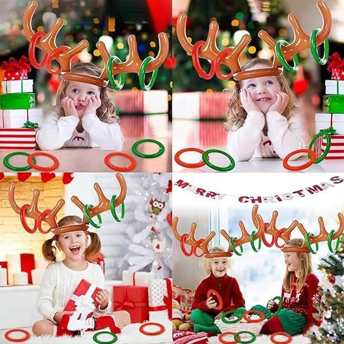 Inflatable Reindeer Antler Hat Ring Toss Game – Fun Xmas Party Toy for Kids, Adults & Family