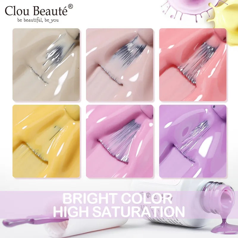 Clou Beaute 15ml Gel Nail Polish Set – Red Black White Green Neon UV Soak-Off Semi-Permanent Nail Varnish Base & Velvet Top Coat