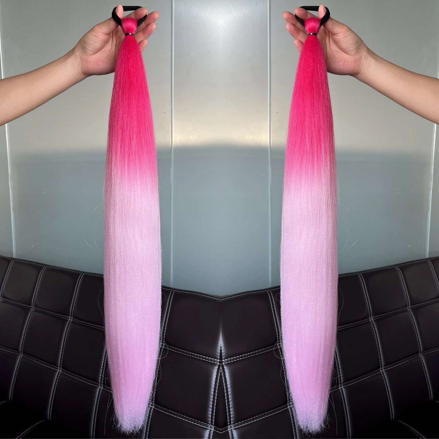 2Pcs Purple Synthetic Ponytail Extensions – Long Straight Hair Accessories with Rubber Bands for Women & Halloween
