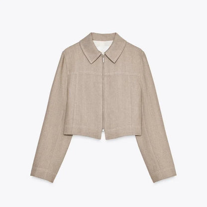 Women’s Cotton Linen Trousers Set — Casual Lapel Crop Top & Straight Pants Streetwear Spring Autumn Outfit