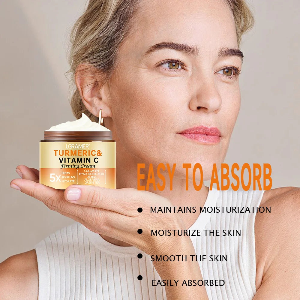 Turmeric & Vitamin C Face Cream – Wrinkle Smoothing, Firming, Moisturizing Collagen Skin Brightening & Repair Whitening Skincare Cream